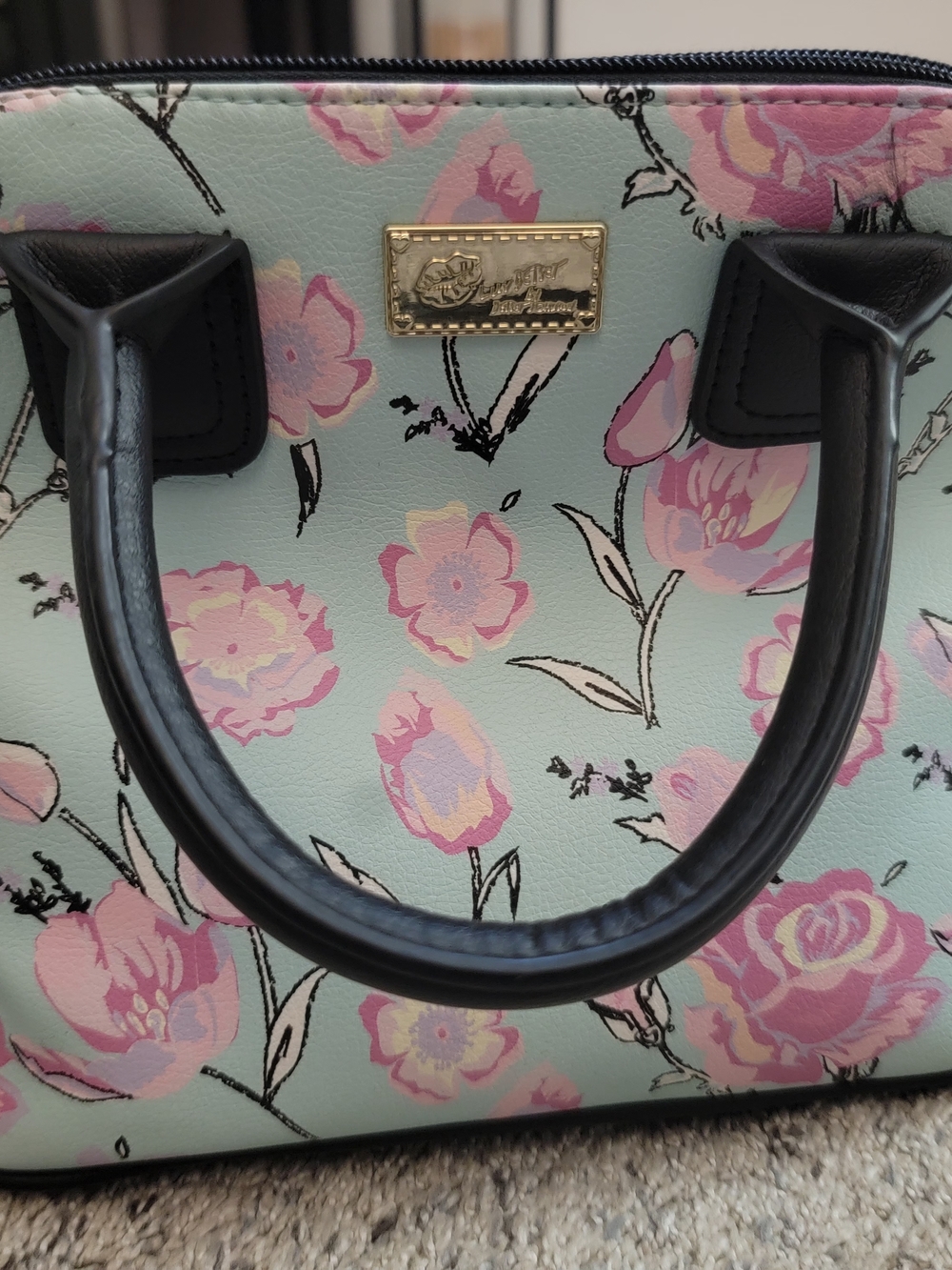 Betsey Johnson Mint Floral Crossbody Bag with Pink Blooms